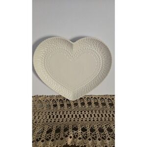 Crofton Heart Plate 13" Embossed Stoneware Tray White Cottagecore Farmhouse Deco